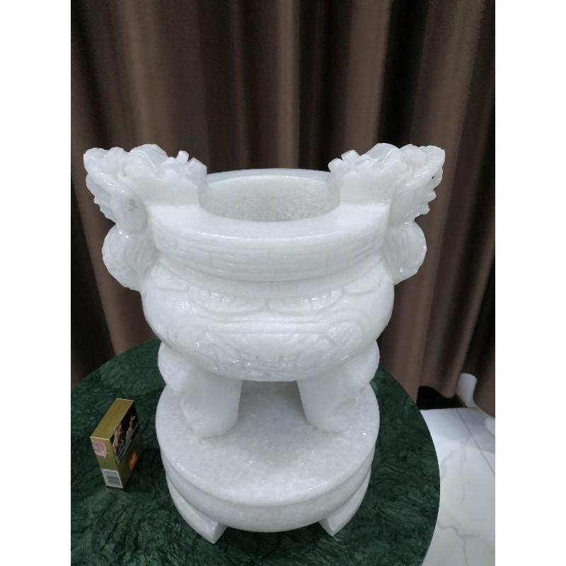 Lư hương đá trắng cao 35cm