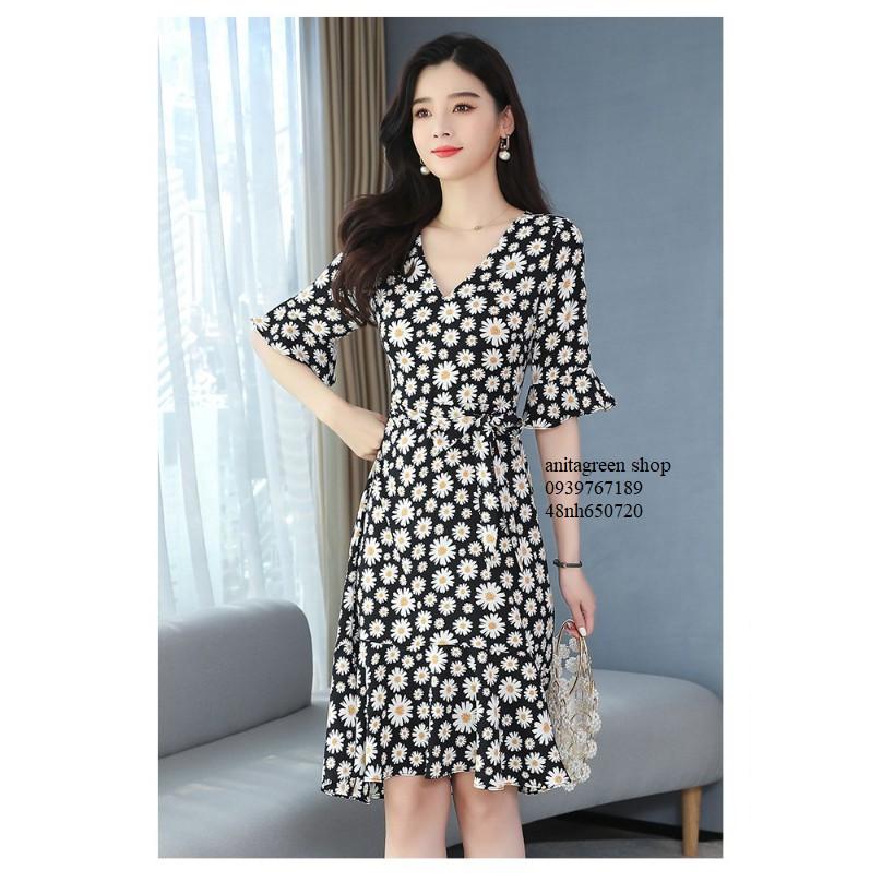 Tk650720-ĐẦM XÒE HOA CÚC THẮT EO