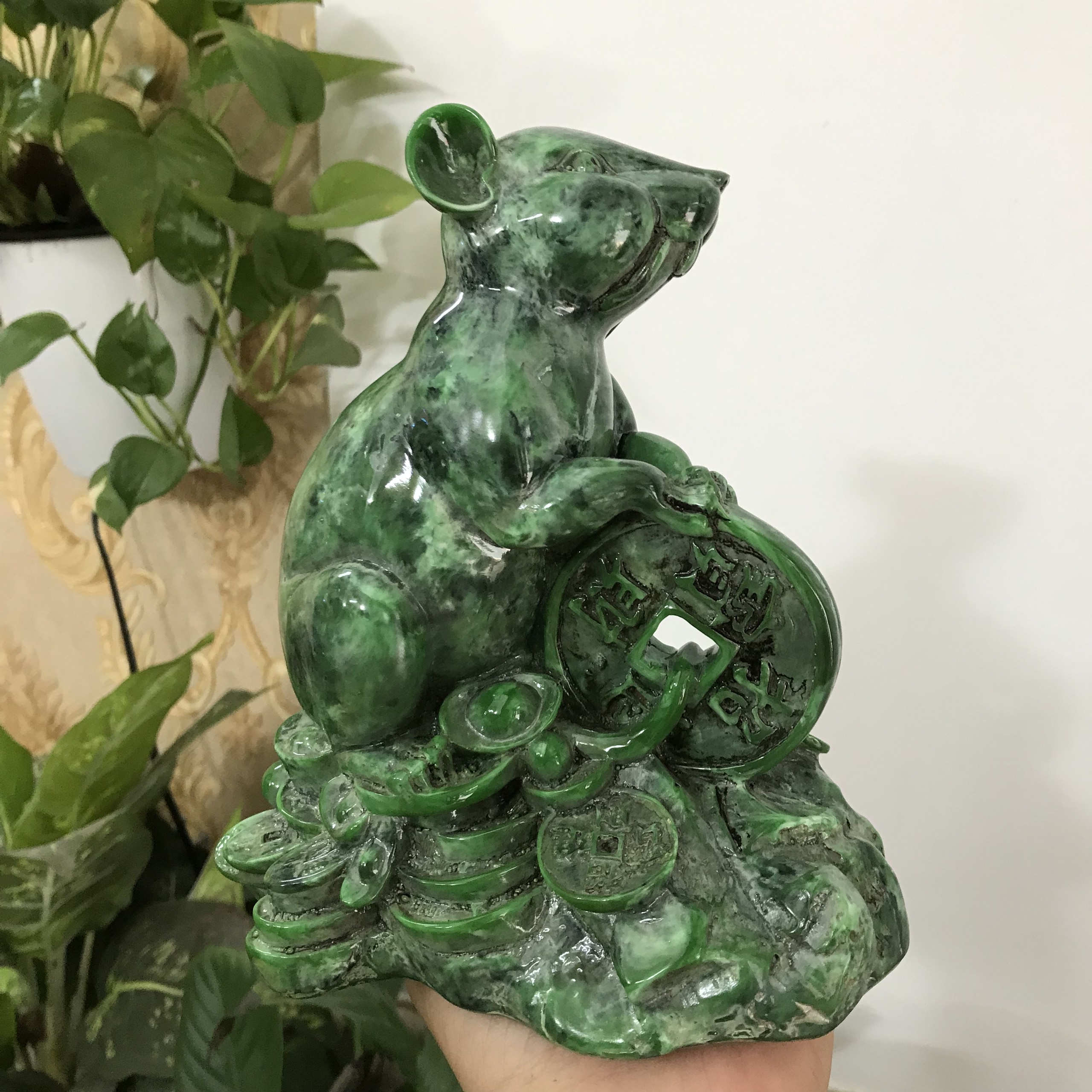 Tượng linh vật phong thủy con Chuột trang trí phong thủy bàn làm việc  - Chiều Cao 17cm - Màu xanh lục bích