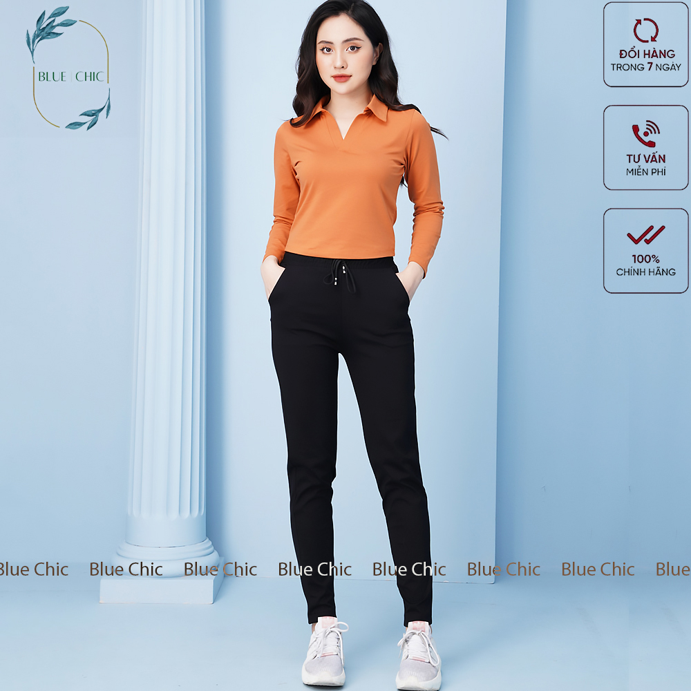 Quần jogger nữ Blue Chic dáng dài thun cạp chun dây buộc cá tính thể thao tập gym kiểu trơn basic