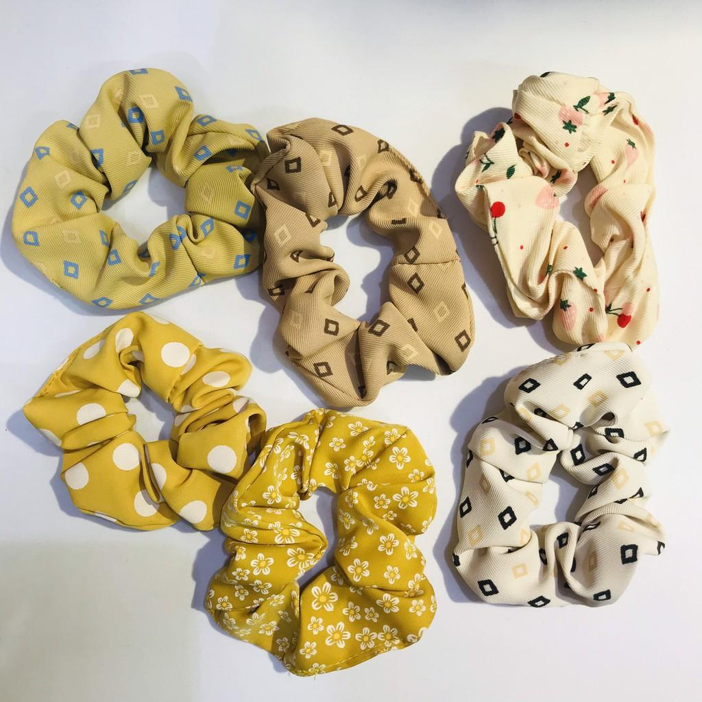 Dây buộc tóc scrunchies đẹp, chun cột tóc vải họa tiết hoa hàn quốc(giao mầu ngẫu nhiên)