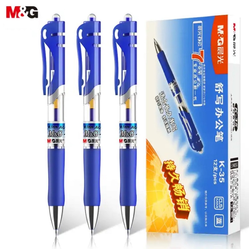 Hộp 12 bút ký gel nước M&amp;G K35 xoay 360 độ ngòi 0.5mm có gòi G5 thay thế