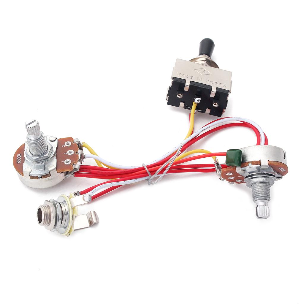 Guitar Wiring Harness Kit 3 Way Toggle Switch 500K Pots for Electric Guitar Cigar Box Guitar Parts