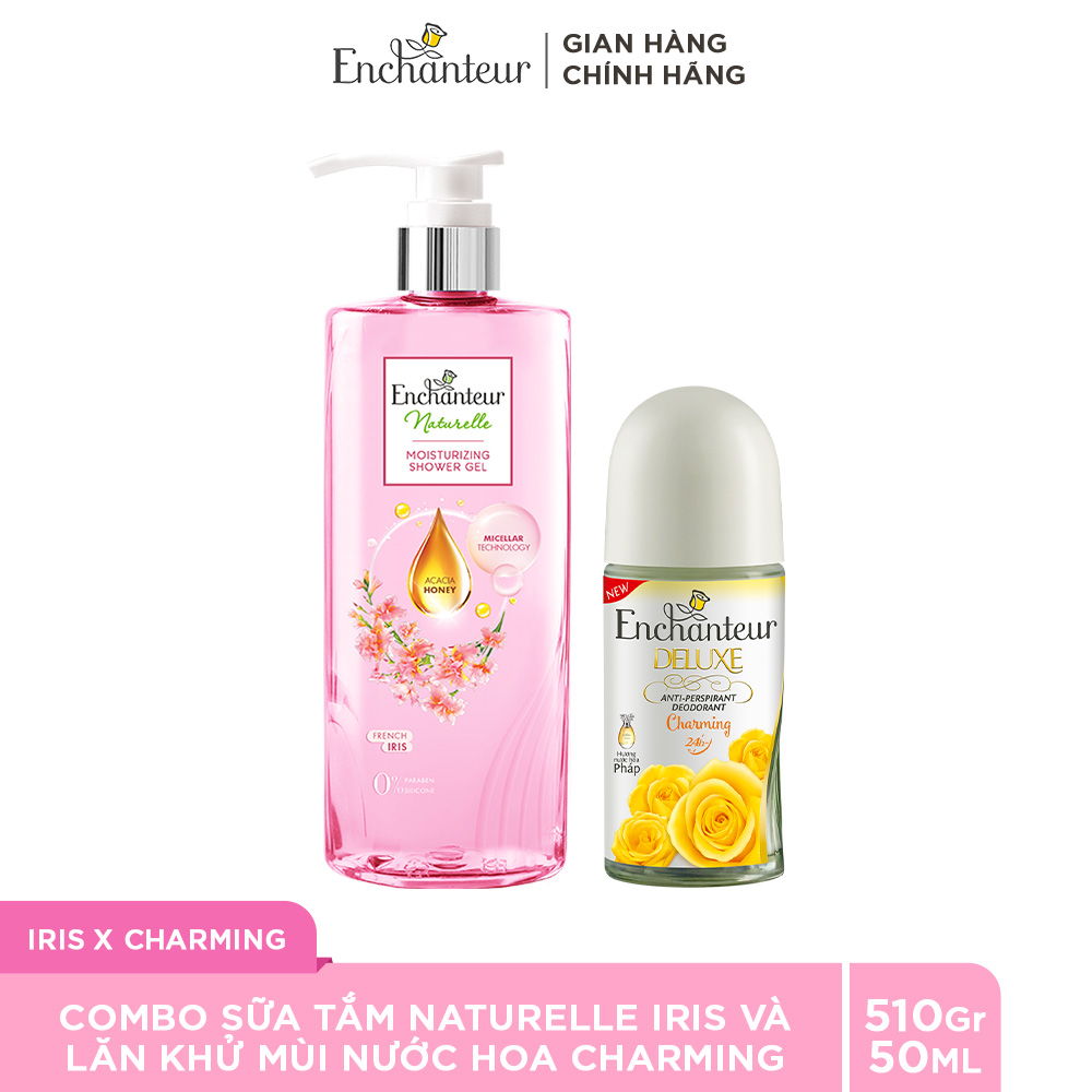 Combo Sữa tắm Enchanteur Naturelle hương hoa Iris 510g + Lăn Khử Mùi Hương Nước Hoa Charming 50ml