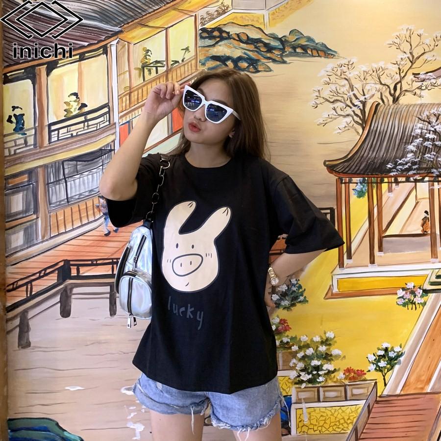 Áo thun Unisex INICHI tay lỡ form rộng phong cách nam nữ - in hình chú heo lucky - A661 màu hồng