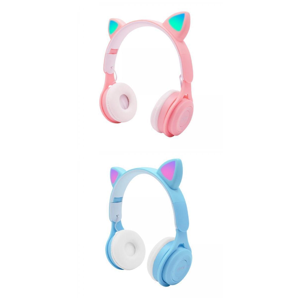 2 Sets Cat Ear LED Light Up Wireless Foldable Headphones Over Ear with Mic