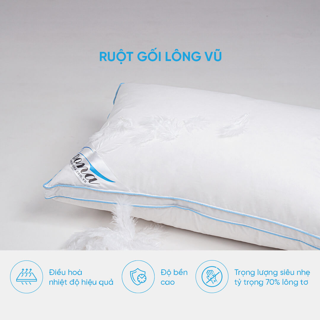 Gối nằm lông vũ cao cấp Doona Sandwich 45x65cm siêu mềm, êm ái, thích hợp với mọi lứa tuổi