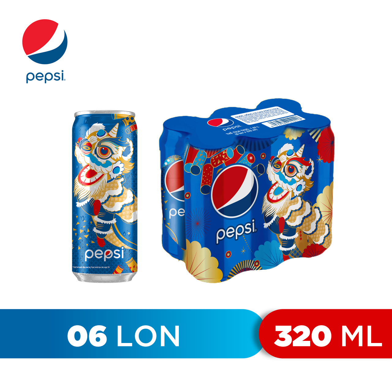 Lốc 6 Lon Nước Ngọt Có Gaz Pepsi