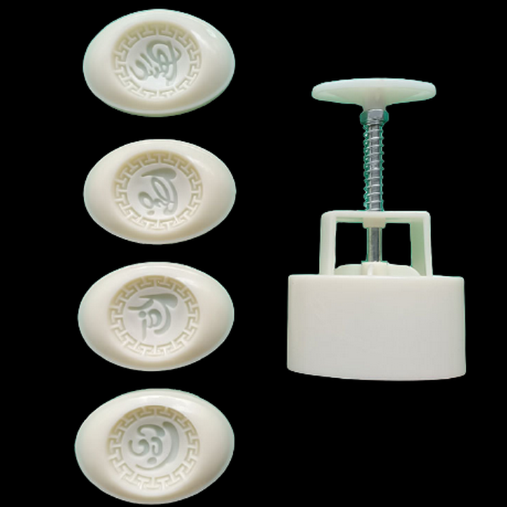 Khuôn trung thu lò xo, khuôn ép xôi 4 thỏi vàng Phúc Lộc Thọ Tài - Mã số 1024