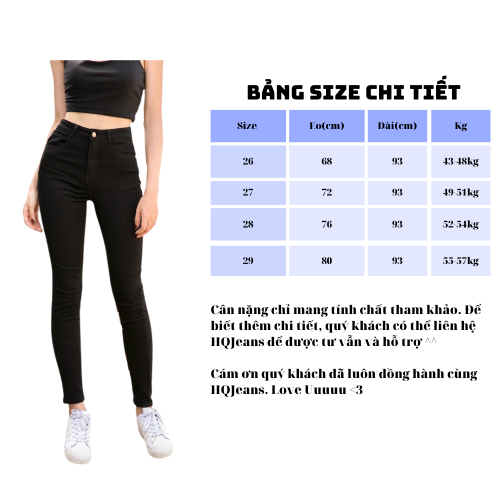 Quần jeans đen HQJeans lưng siêu cao co giãn 4 chiều thoải mái