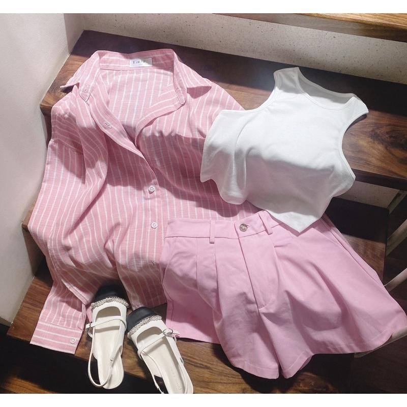 Freeship SET ÁO SƠ MI quần short áo 2d set 3 món Kgia fashion