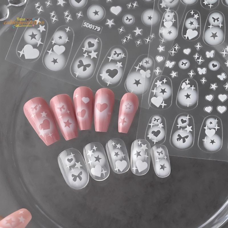 Sticker Bướm Dán Móng Tay 5D Ngôi Sao Tình Yêu Trắng, Miếng Dán Trang Trí Móng Tay Làm Nail Nữ Women