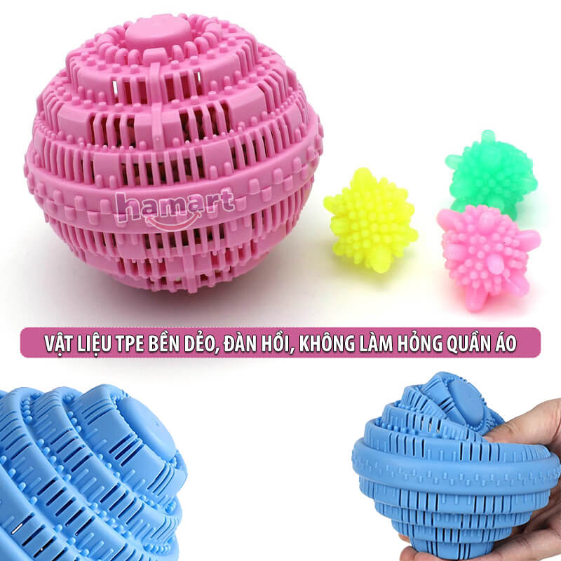 Bóng Giặt Sạch Quần Áo Chống Nhăn Lớn Washing Ball Plus Banh TPE Hạt Gốm Thơm 1000 Lần Giặt Đồ