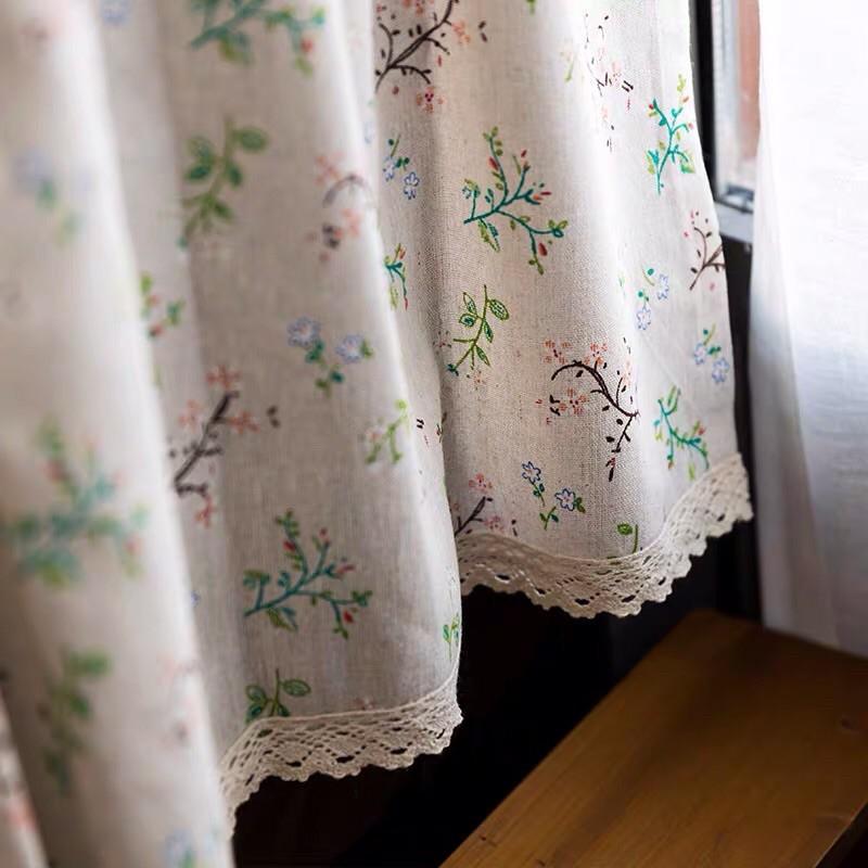 Rèm cửa sổ họa tiết hoa be vintage, rèm cửa vải xinh xắn trang trí phòng ngủ(không có viền ren ở trên)