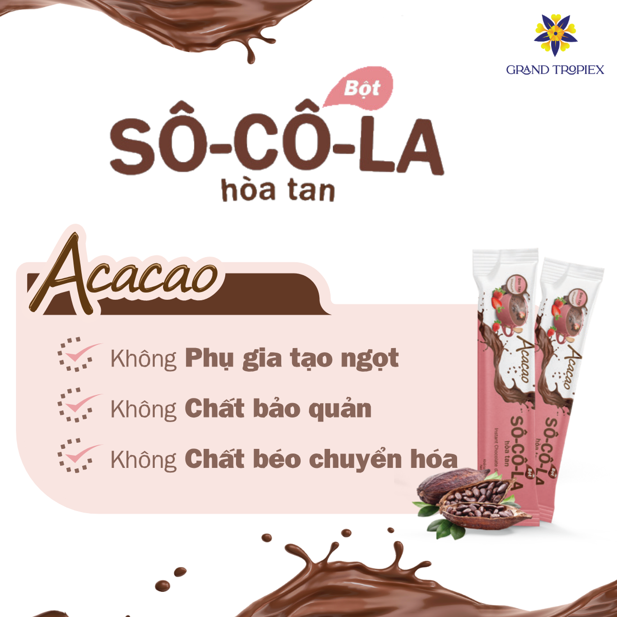 Bột socola Acacao hòa tan uống liền rất tiện lợi, giúp nạp năng lượng nhanh chóng - Hộp 286g
