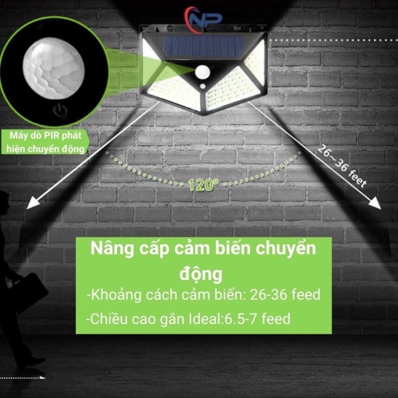 Đèn LED 100 Bóng Siêu Sáng SL-100,Cảm Biến Chuyển Động - Đèn Năng Lượng Mặt Trời 100 LED Siêu Sáng ( Có Vít Nở Đi Kèm)