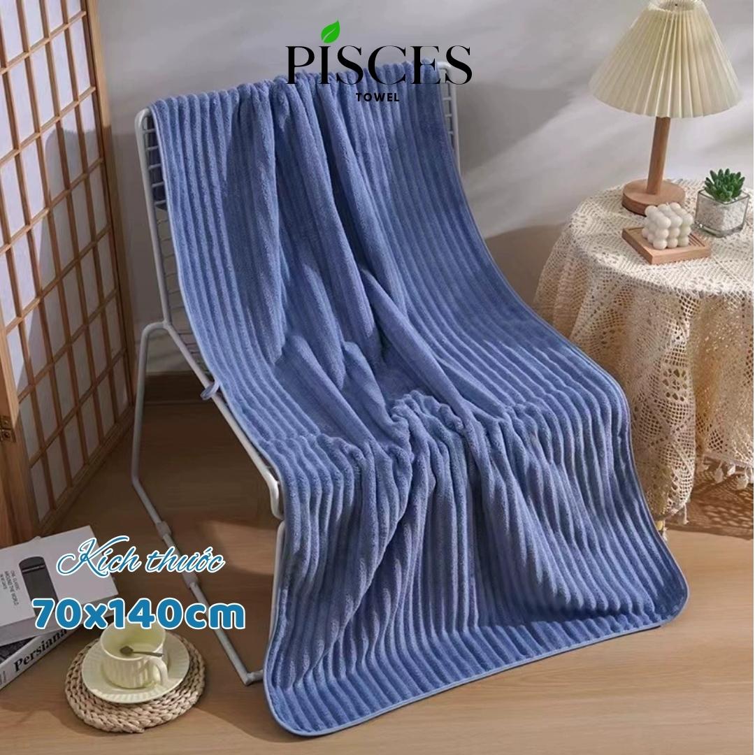 Khăn Tắm Lớn PISCES TOWEL 70x140cm Mềm Mại Thấm Hút Mồ Hôi, Khăn Gia Đình Thể Thao Tập Yoga Gym - Xanh dương, Xanh dương