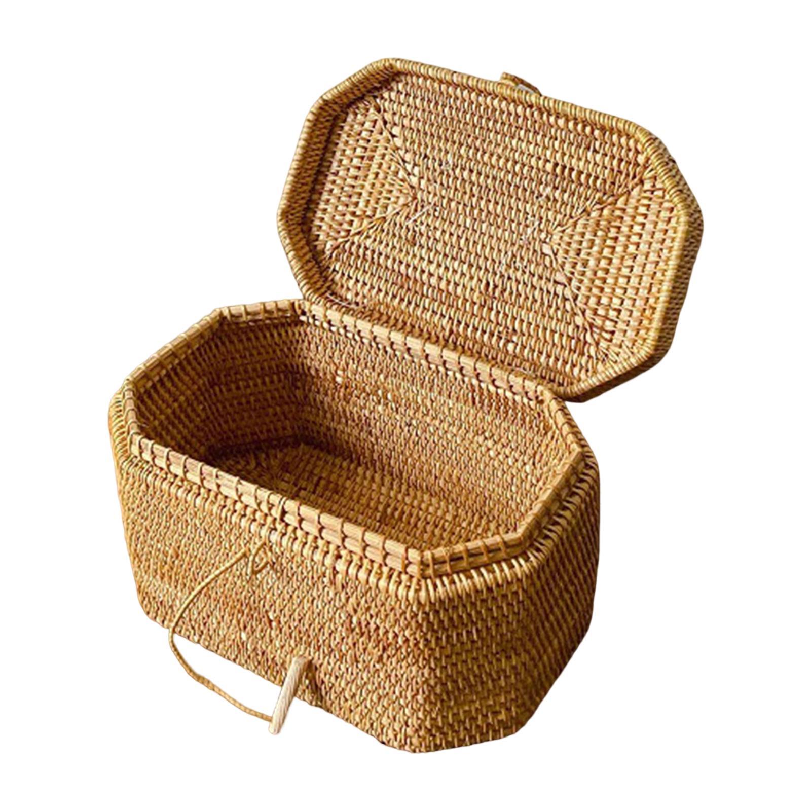 Multifunctional Rattan Basket Storage Tray Food Organiser for Desktop Garden