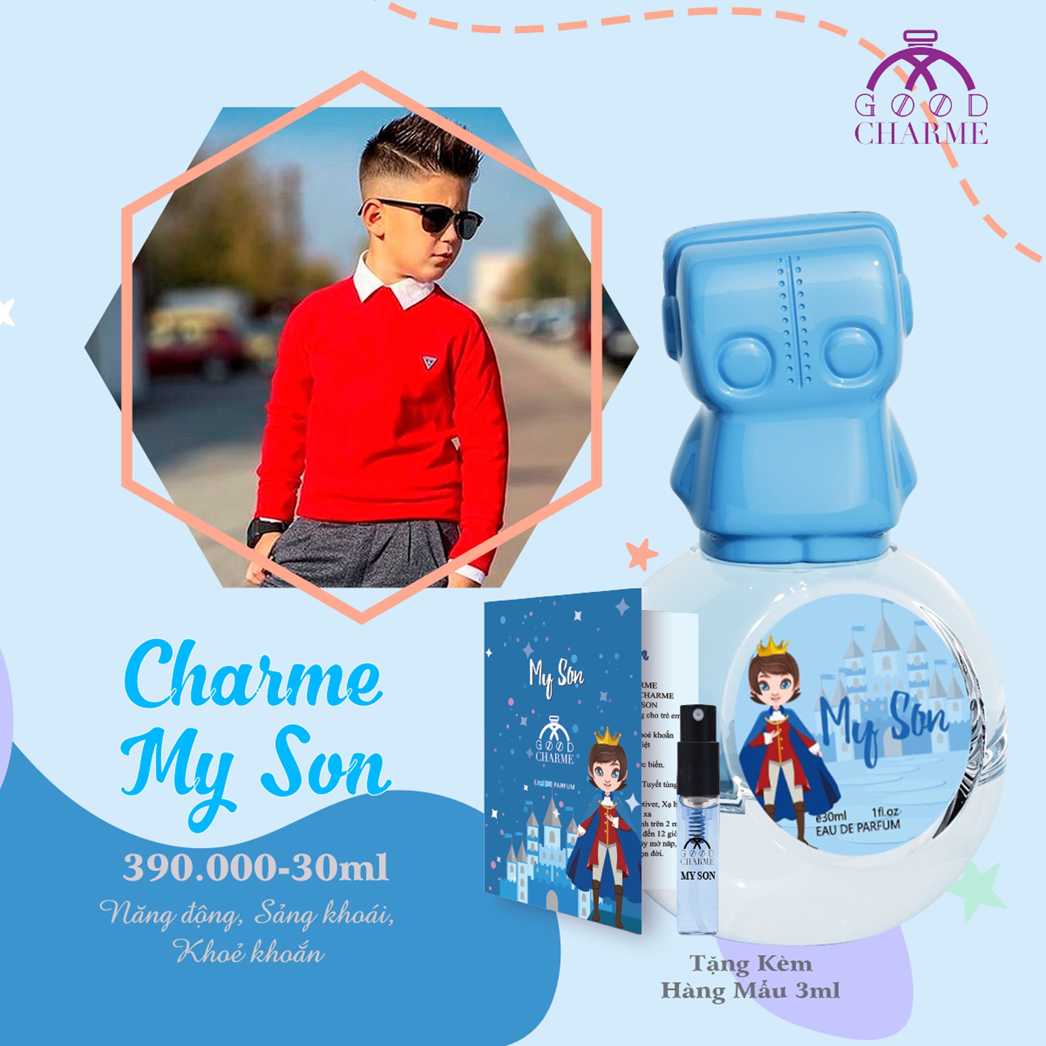 Nước hoa cho bé, Charme My Son, chính hãng, tầng hương năng động, sảng khoải, dành cho trẻ em, 30ml