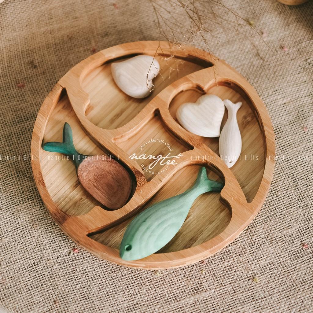 Khay gỗ tre tròn nhiểu ngăn - Trang trí - Đựng thức ăn