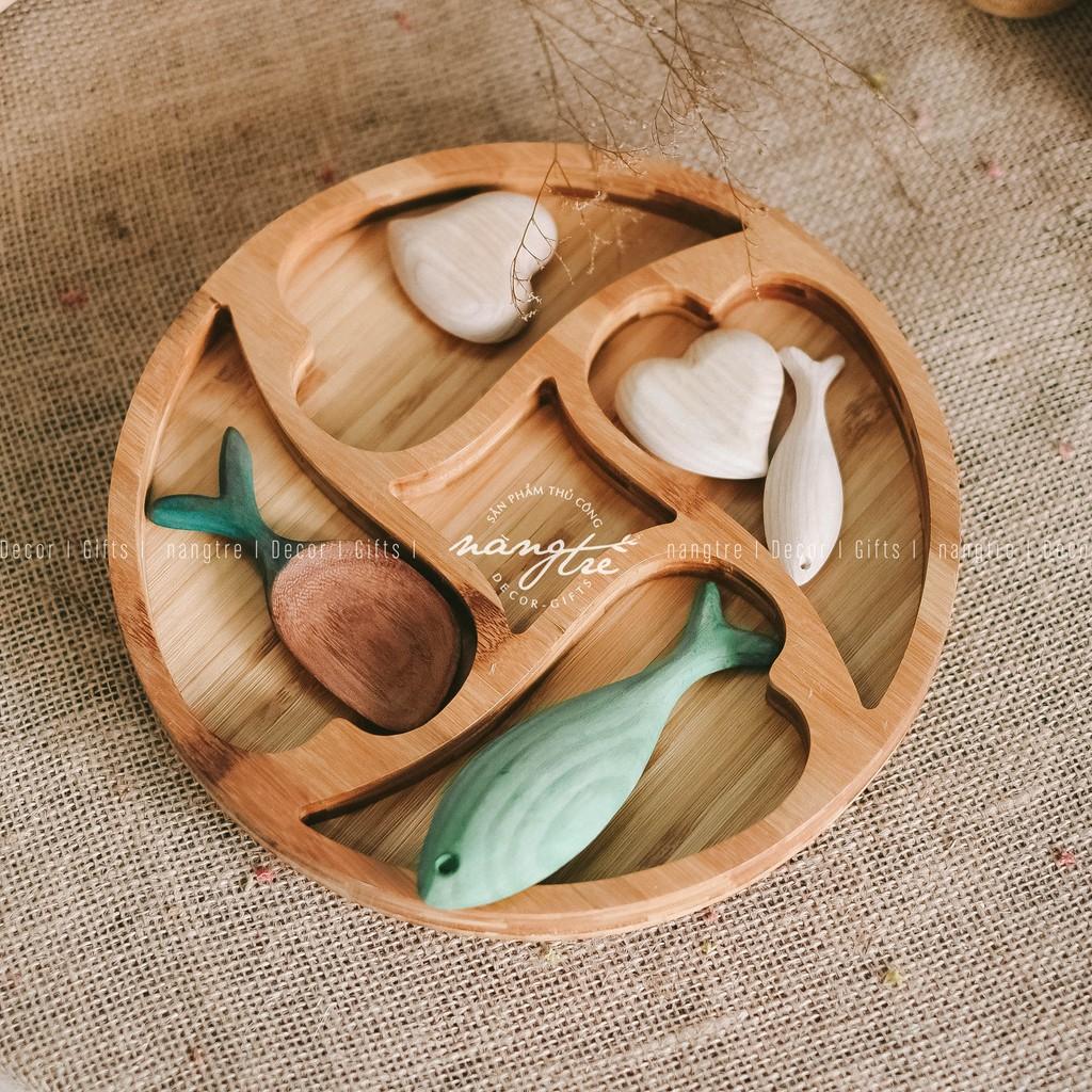 Khay gỗ tre tròn nhiểu ngăn - Trang trí - Đựng thức ăn (bamboo wooden tray)