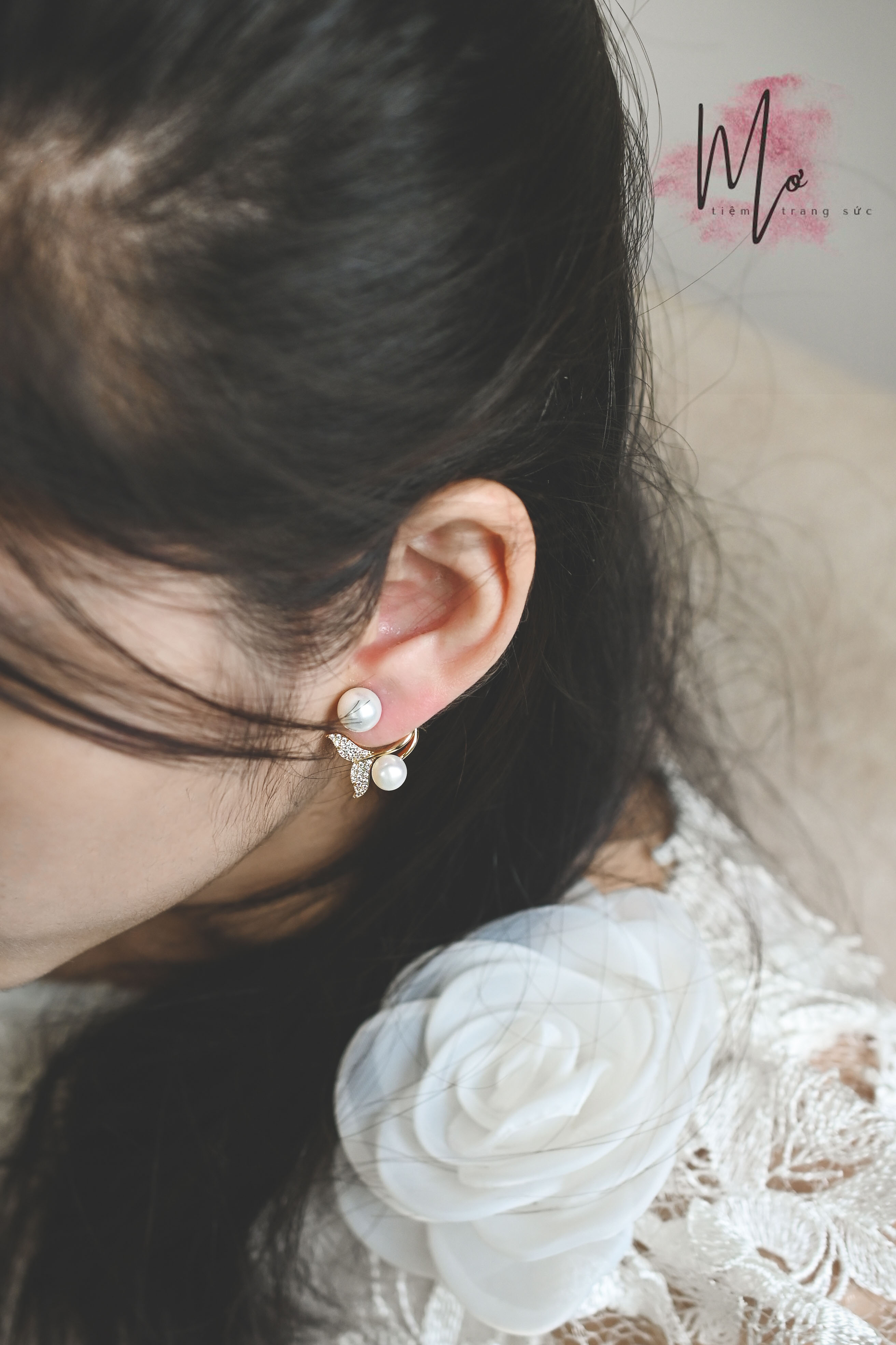 Bông tai bạc 925 họa tiết đuôi cá cao cấp