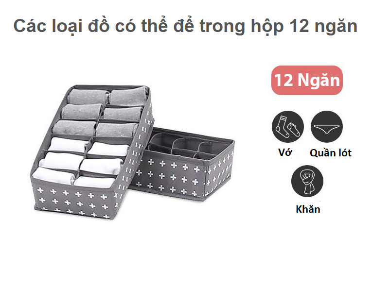 Hộp Đựng Đồ Lót Gấp Gọn 12 Ngăn Morning House- Form Vải Đứng, Gấp Gọn Dễ Dàng, Sắp Xếp Các Loại Tất, Đồ Lót Rất Gọn