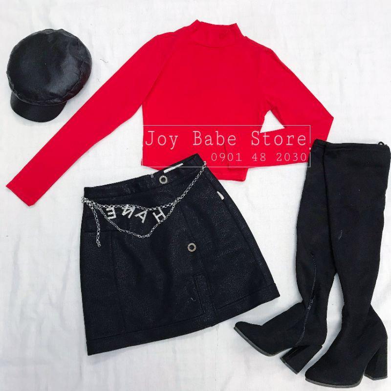 Áo thun croptop cổ lọ cao vừa JOY BABE ❄ thun xịn êm ái, kiểu cách mặc quanh năm Forever 21 trắng đen cổ trụ CROD 3 -2