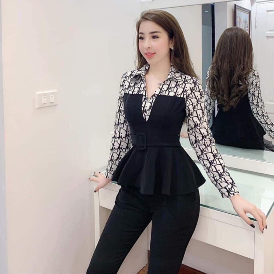 Sét quần áo sơ mi cách điệu chất umi nữ- Set đồ phong cách công sở