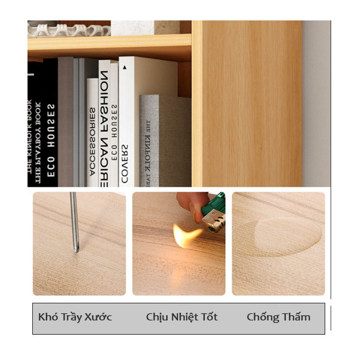 Tủ Kệ Sách Gỗ Đa Tầng 4 Chân Cao Cấp FIVO Mẫu FB60 Màu Gỗ, Nội Thất Lắp Ráp Đơn Giản, Nhiều Ngăn Rộng Rãi (Có Kèm Tấm Lưng)