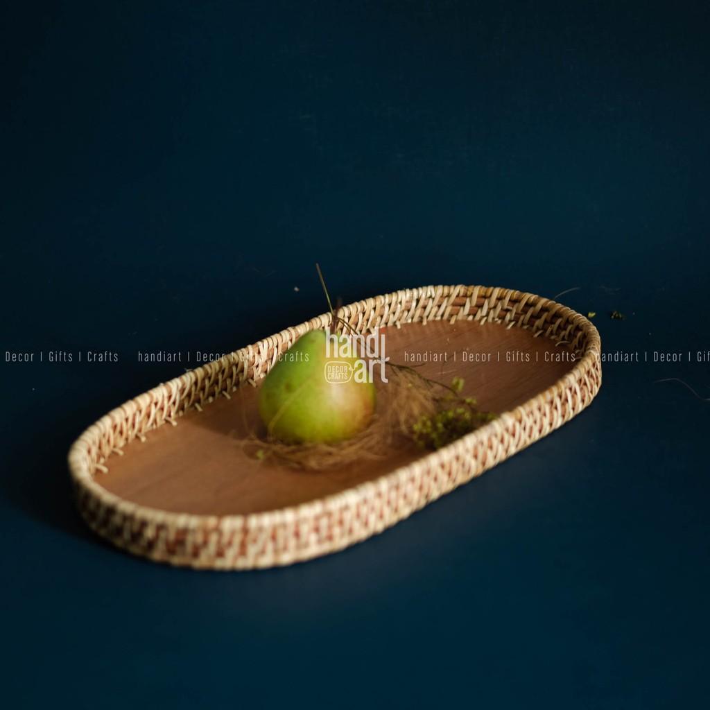 Khay mây oval - Khay oval đế gỗ - Oval rattan tray