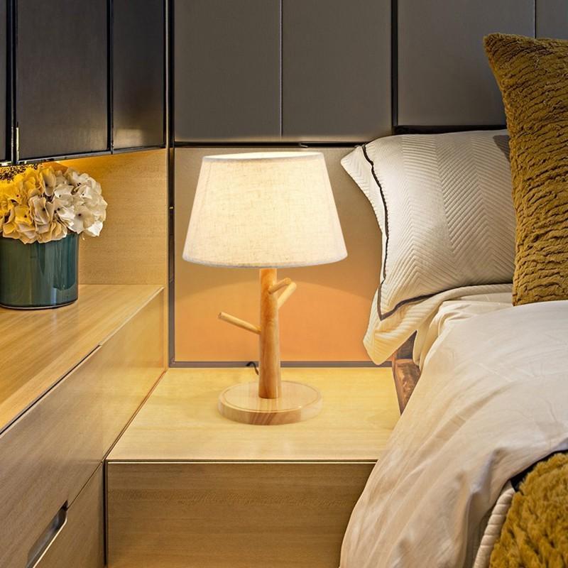 Đèn ngủ để bàn - đèn ngủ - đèn trang trí phòng ngủ Vintage thân gỗ tặng kèm bóng LED chuyên dụng
