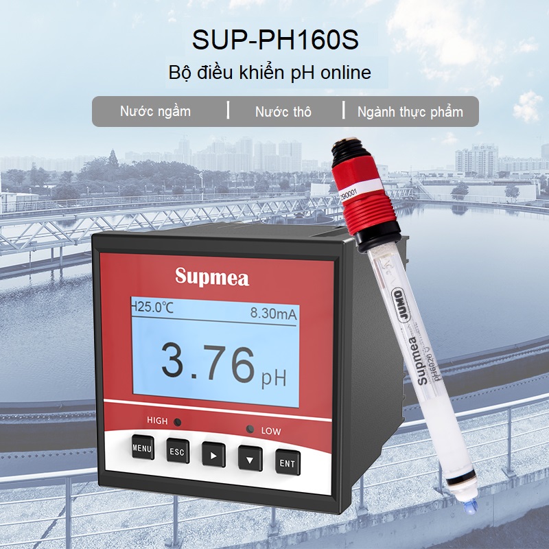 SUP-PH6.0 Máy đo pH trong nước, nước thải, thiết bị đo liên tục, online, đầu đo bọc nhựa, đã có VAT