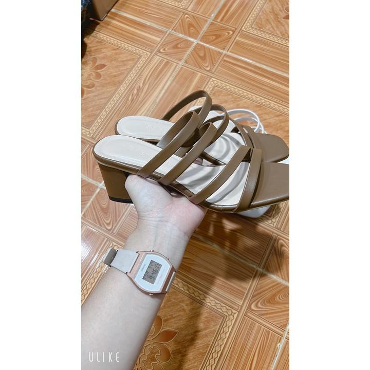 Sandal 5f gót vuông quai mảnh( guốc 4 dây) 2 màu đen trắng