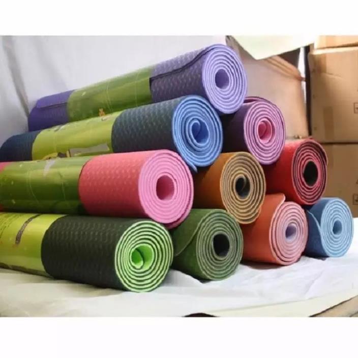 Thảm tập Yoga, Gym, Fitness Cao Cấp dày 6mm TPE Hàn Quốc(Tặng Kèm Túi Đựng Và Dây Buộc Thảm Sang Trọng) Kèm ảnh thật