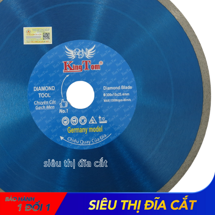 Lưỡi Cắt Gạch 300mm KingTom Ướt Xanh - Chuyên Gạch Bóng Kiếng - Siêu Bén - Ít Hao Gạch