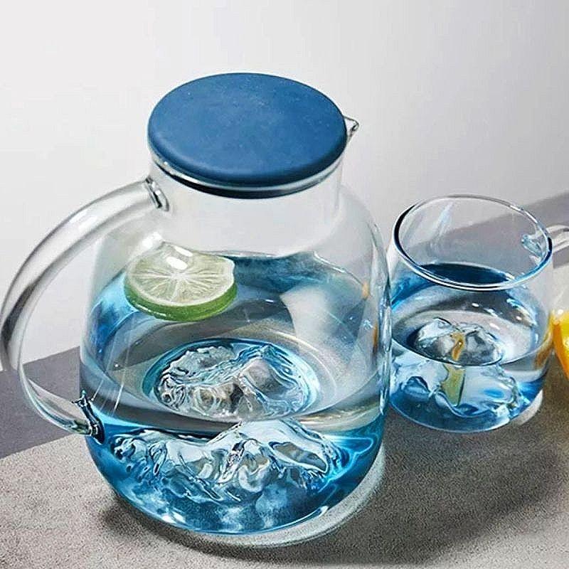 Bình, Ấm Thủy Tinh Đun Nước Xanh Quả Núi Chịu Nhiệt Nắp Nhựa 1.8 Lít