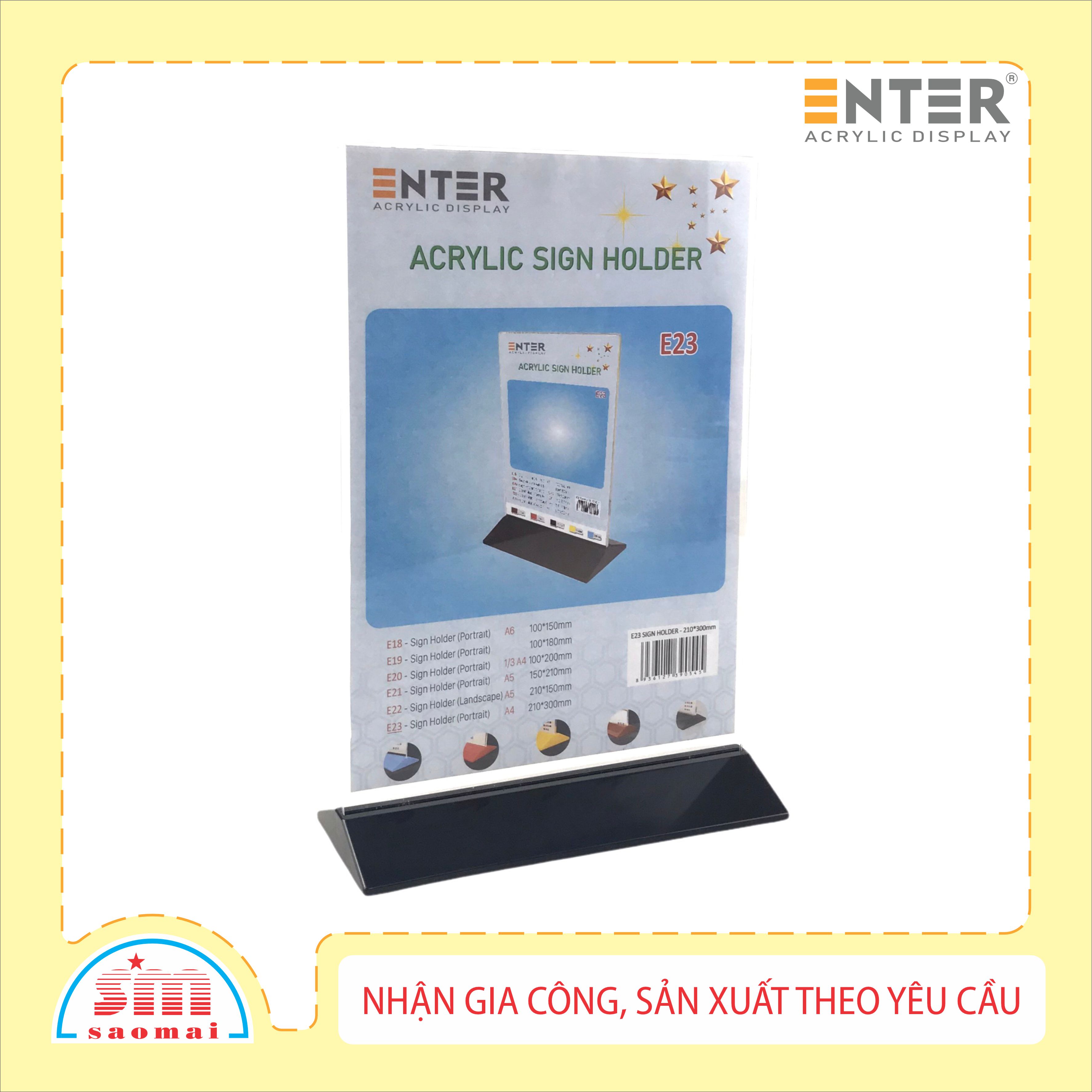 Kệ mica 2 mặt Enter E23 210x300mm đế màu A4 đứng