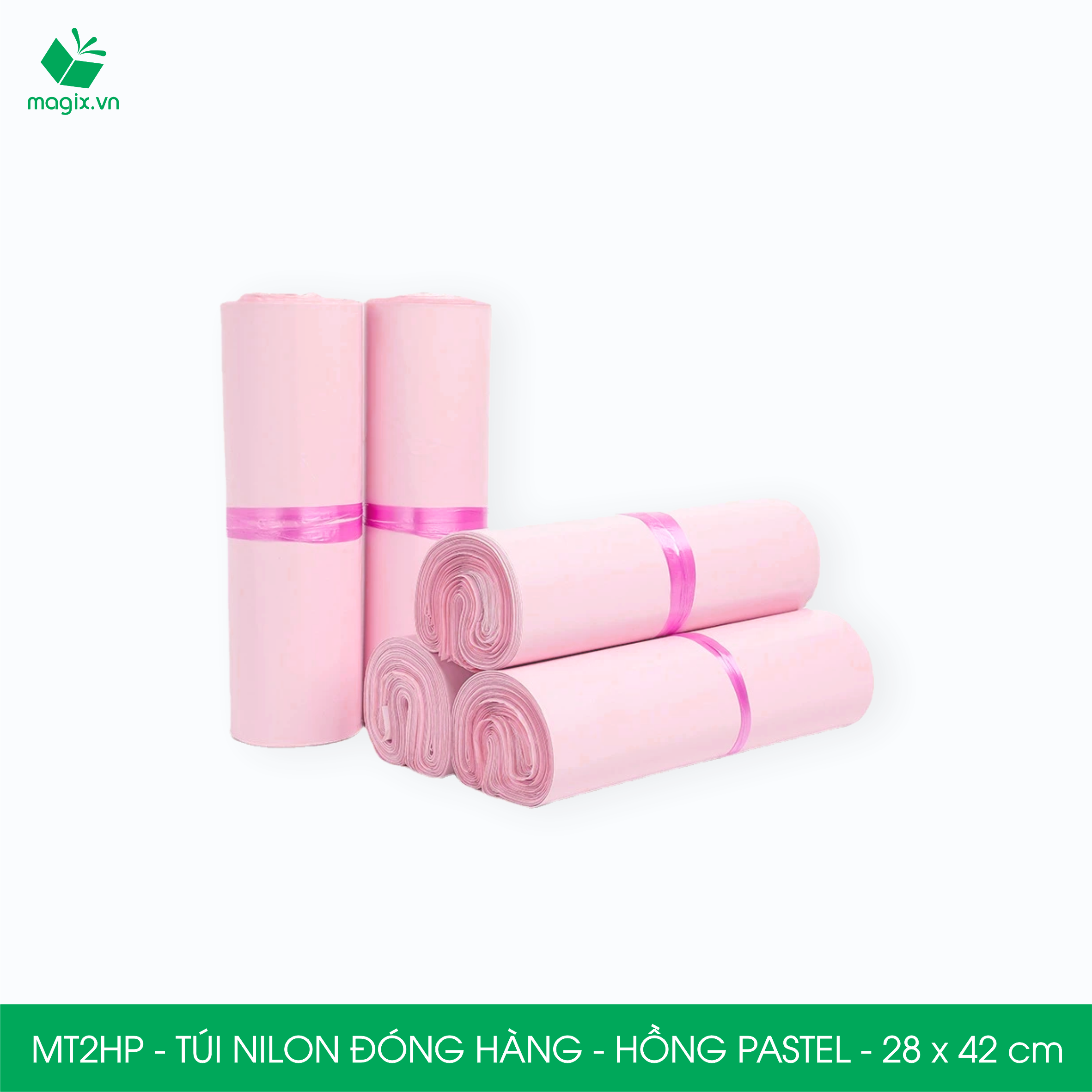 MT2HP - 28x42 cm - Túi nilon gói hàng - 100 túi niêm phong đóng hàng màu hồng pastel