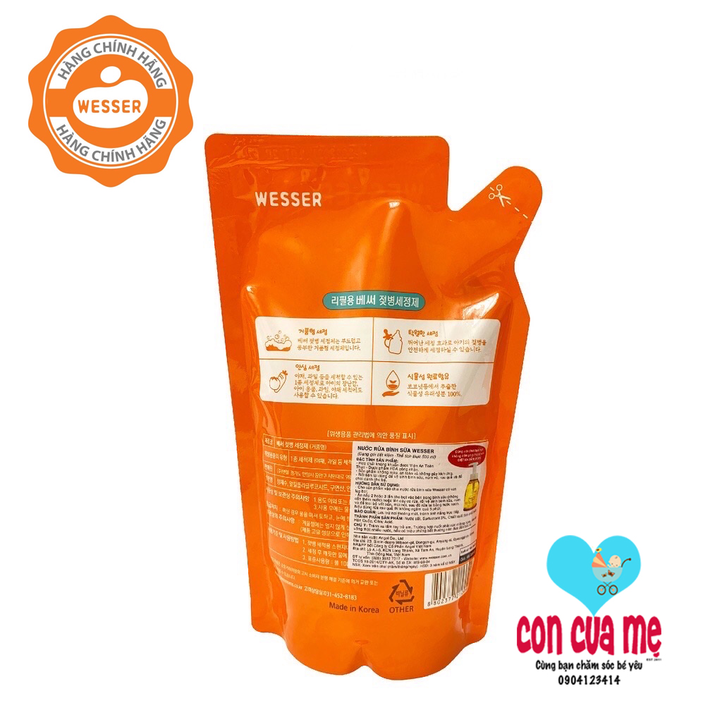Bộ 2 Gói Nước Rửa Bình Sữa Wesser (500ml x 2)