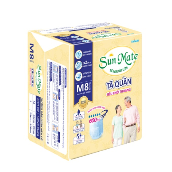 Combo 2 Gói Tã Quần Người Lớn Sunmate Khô Thoáng M8 (8 Miếng/ Gói)