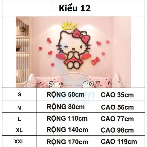 Tranh dán tường mica 3d decor khổ lớn hello kitty trang trí mầm non, mẫu giáo, phòng cho bé