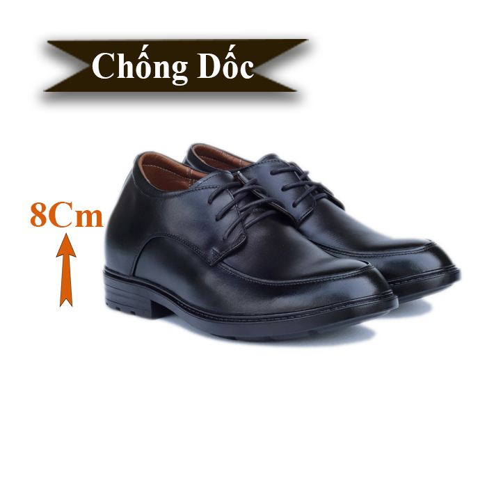 Giày Cao Nam T&amp;TRA Tăng Cao 8Cm- T81 Đen Cột Dây- Chất Liệu Da Bò Cao Cấp, Đế Cao Su Đúc, Phần Tăng Cao Ẩn Bên Trong