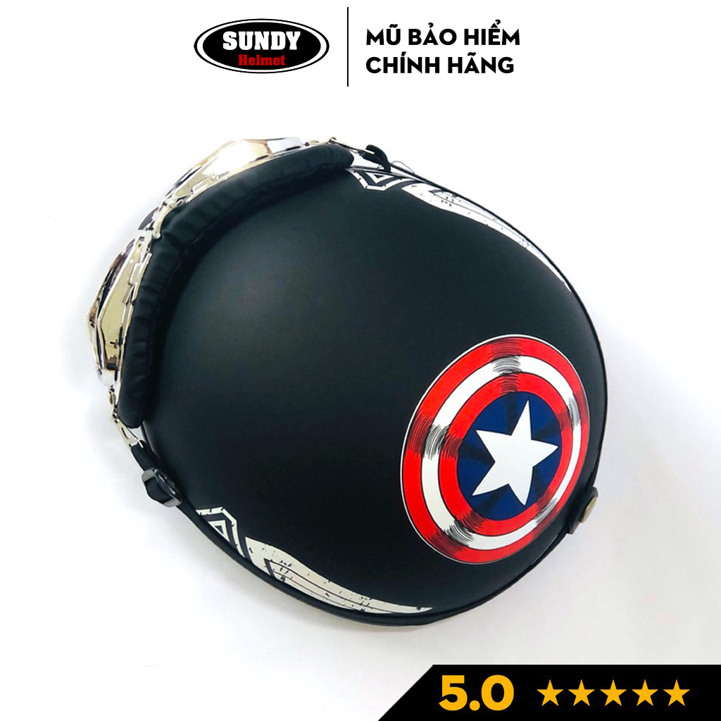 Mũ Bảo Hiểm Xe Máy Thời Trang SUNDY HP-01, Nón Bảo Hiểm Nửa Đầu Họa Tiết Captain American Siêu Ngầu, An Toàn, Chất Lượng - Hàng Chính Hãng