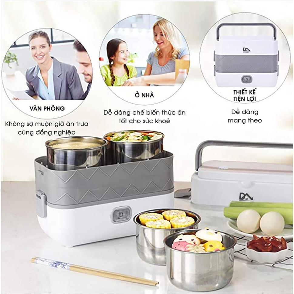 Hộp cơm cắm điện 2 tầng, Hộp cơm văn phòng giữ nhiệt và nấu chín và hâm nóng thức ăn tiện lợi, dung tích lớn