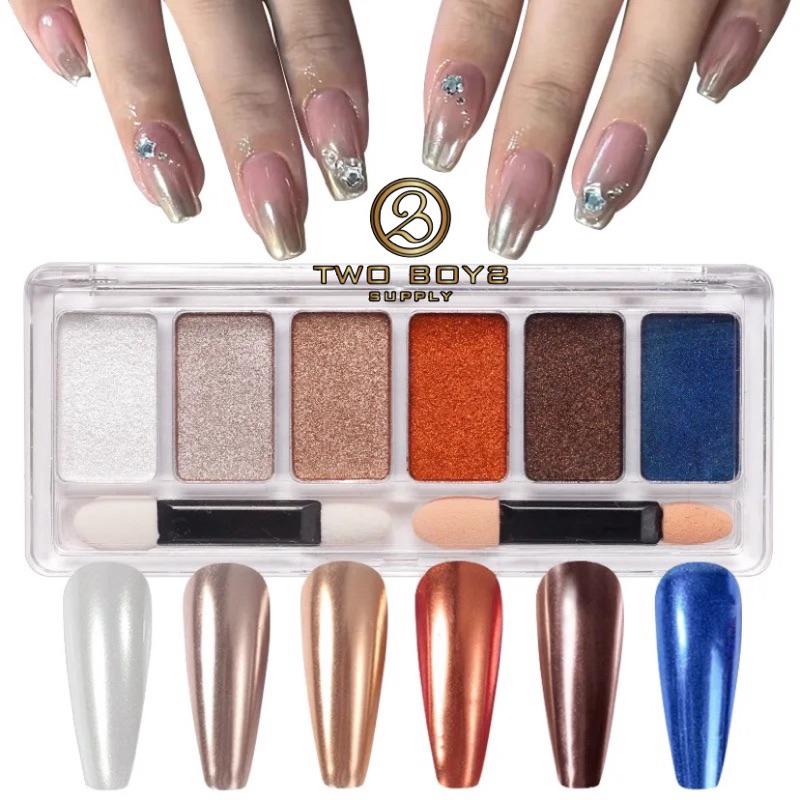 Set bột tráng gương nail 6 màu óng ánh - Nhũ trang trí móng nhiều màu