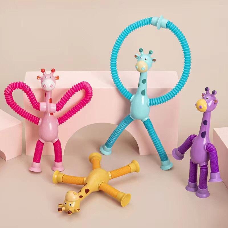 HÀNG ĐẸP LOẠI 1, CÓ ĐÈNĐỒ CHƠI ỐNG HÚT LÒ XO HÌNH HƯƠU CAO CỔ CO GIÃN TELESCOPING TUBE GIRAFFE CÓ CỐC HÚT GIÚP GIẢM CĂ
