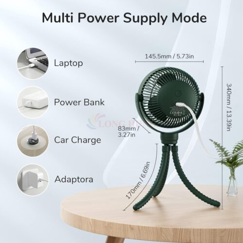 Quạt mini tích điện cầm tay Jisulife Stroller Fan Life1 Plus 4000mAh - Hàng chính hãng