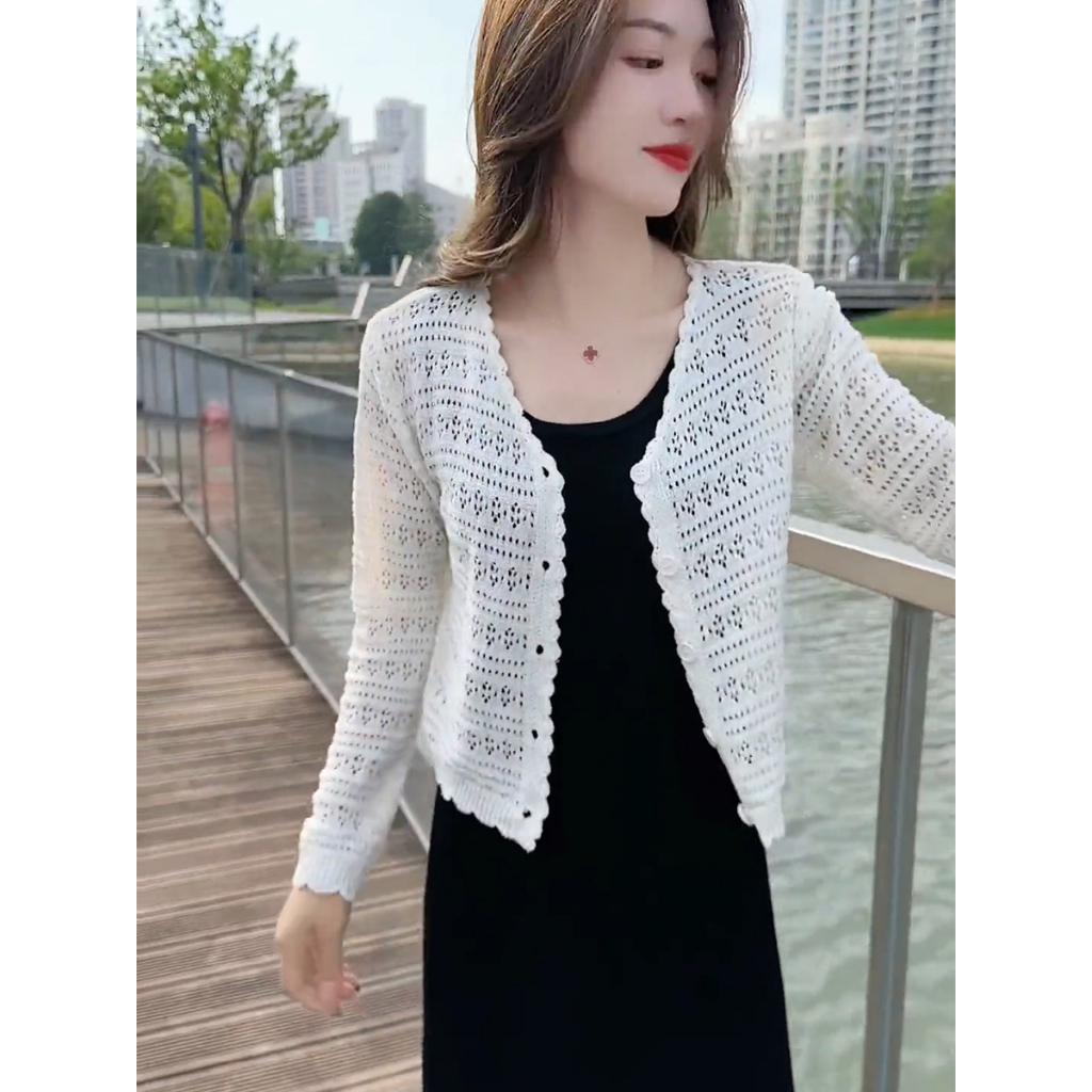 Áo khoác len LƯỚI HOA CHẤM tay dài mỏng nhẹ mặc 2 kiểu dễ phối đồ