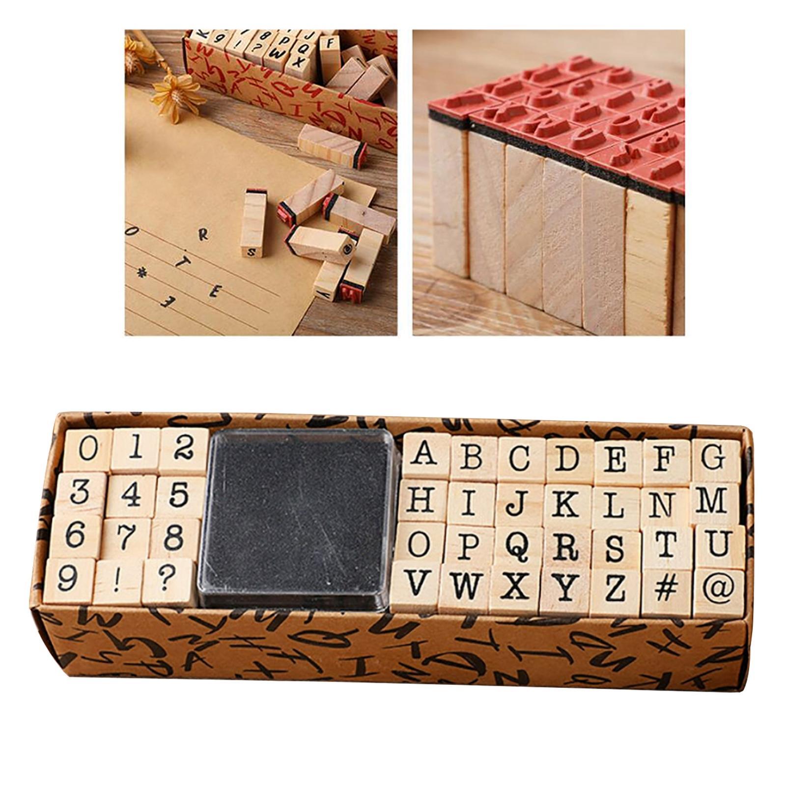 40 Pcs Wooden Rubber Stamp Letters Alphabets, Number and Letter Symbol Alphabet Mini Stamps for Clay Crafts, Card Making, Kids Painting